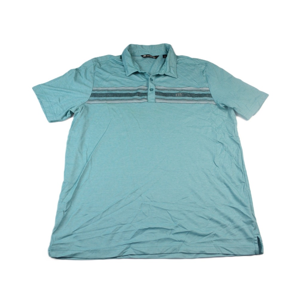 TravisMathew Mens XL Teal Blue Striped Pima Cotton Blend Short Sleeve Polo Shirt - Picture 2 of 10